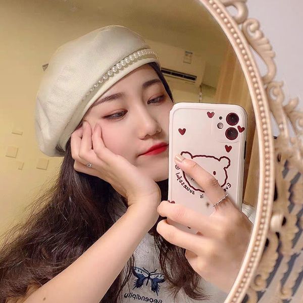 

berets uspop autumn winter thick women pearl beret hat, Blue;gray