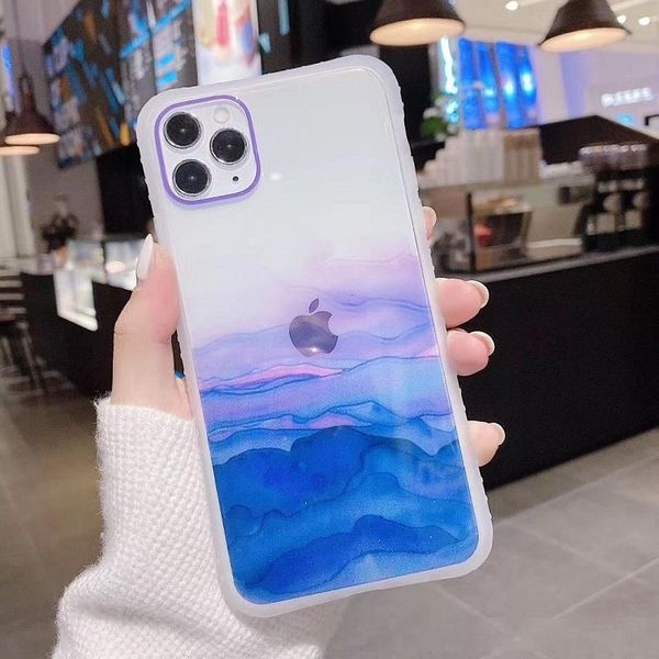 

bling glitter phone case for iphone 11 pro max se 2020 7 8 6 s plus watercolor painting shockproof transparent cover on x xr xs max