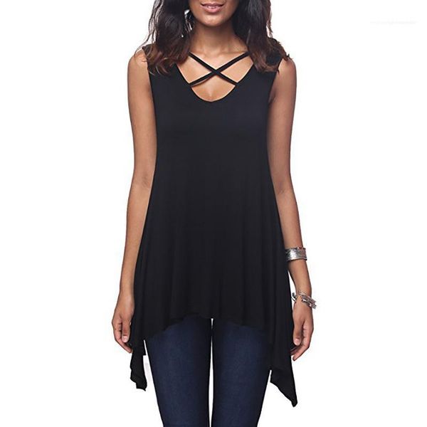 

t-shirt clothes shirts female clothing new spring summer womens front chest cross v-neck sleeveless loose irregular vest, White