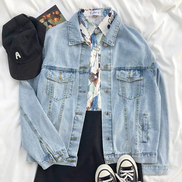 

new 2020 women denim jacket blue denim jacket vintage oversized single breasted korean style, Black;brown