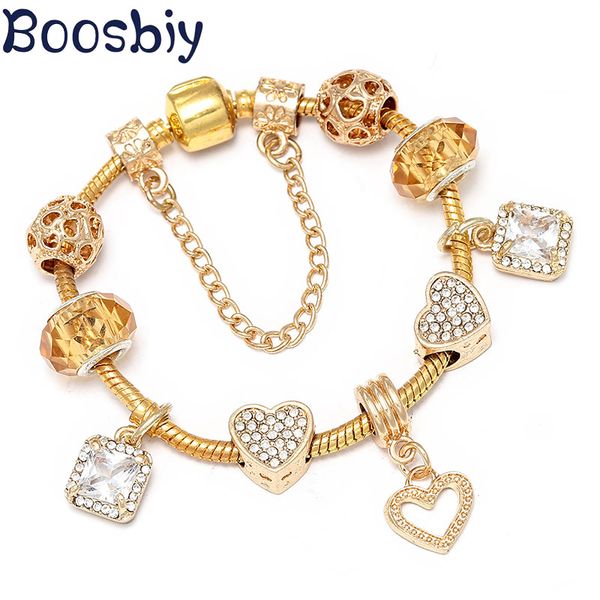

charm bracelets boosbiy crystal heart beads & bangles diy gold for women jewelry gift pulseira, Golden;silver