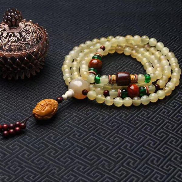 

2020 tibetan natural antelope horn 8mm beads bracelet hand beaded 108 prayer bracelets for women olive buddha accessory dropship, Black