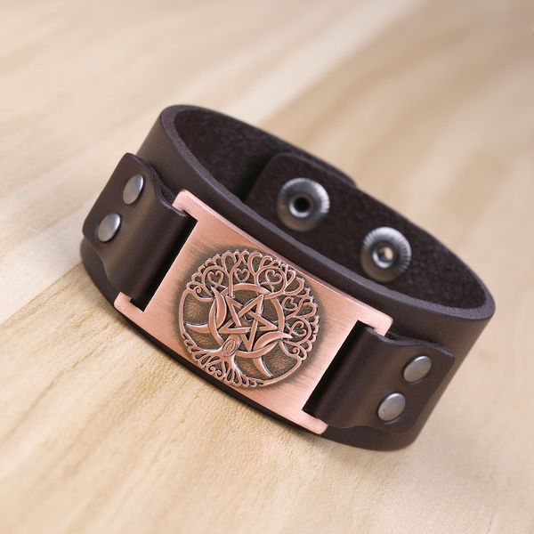 

5pcs odin symbol wide real leather bracelets life of tree viking bangle hexagram bangle hexa adjustable men jewelry, Black