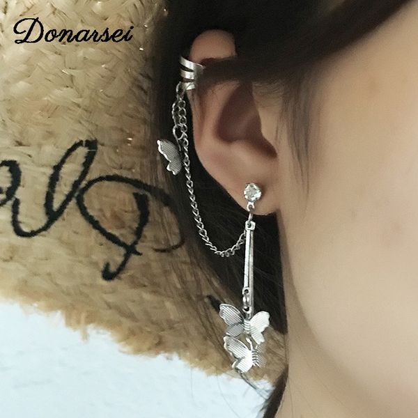 

donarsei 1 pcs 2020 new fashion long butterfly drop earrings for women elegant animal butterfly dangle earrings ear clip, Silver