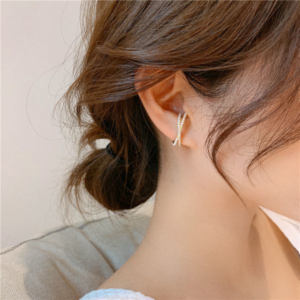 

stud simple personality earrings elegant rhinestones cross geometric korean fashion temperament jewelry, Golden;silver