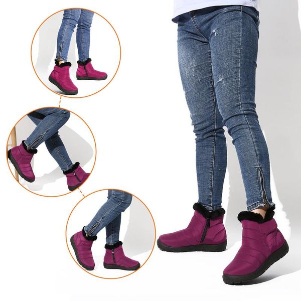 

new 2020 warm winter boots women water resistant plush lining snow ankle boots female plush botas mujer women shoes, Black