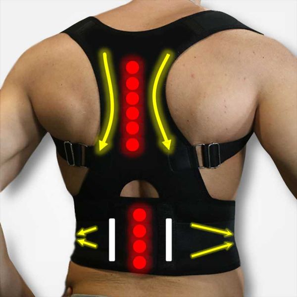 

back support adjustable magnets posture corrector women men's corset therapy brace belt b002, Black;blue