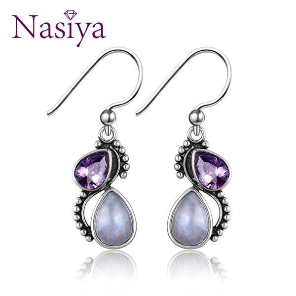 

dangle & chandelier nasiya natural water drop moonstone with purple zircon 925 sterling silver fine jewelry for women wholesale gift dropshi
