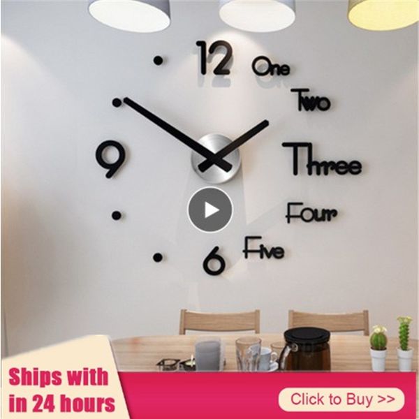 

wall clock stickers 3d modern watch kitchen quartz needle acrylic home decoration living room silent antique round acrylic gifts