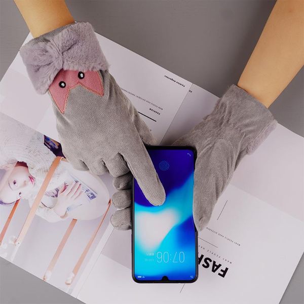 

five fingers gloves yu xue qing women full finger thicken winter warm mittens hand warmer touch screen soft glove gifts, Blue;gray
