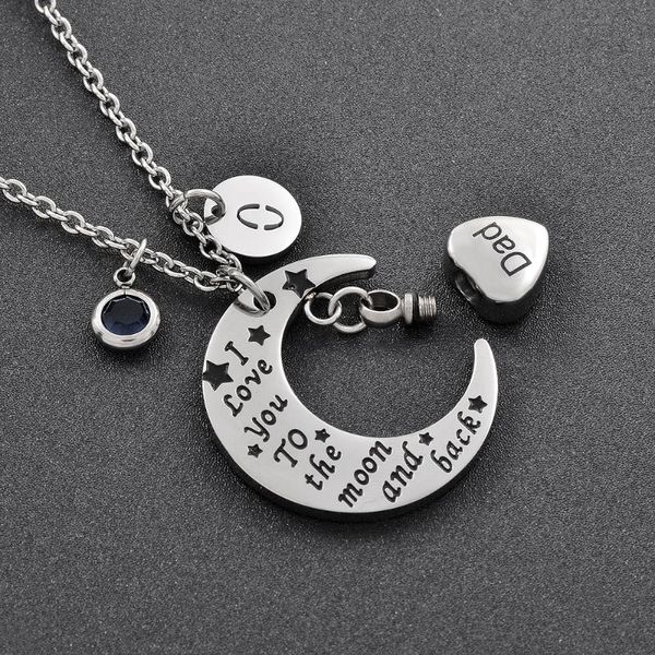 

ijmd0023 stainless steel cremation i love you to the moon back carved heart shaped pendant for ashes souvenir necklace jewelry, Silver