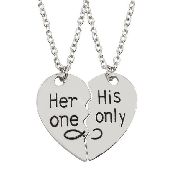 

2pcs 2020 valentine's day lettering fashion broken heart alloy necklaces gifts, Silver