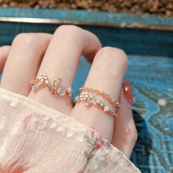 

quality 2020 korean sweet heart crystal flower cubic zircon adjustable rings for women fashion cute butterfly bague jewelry