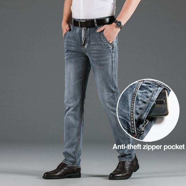 

fall 2020 new men's classic blue-gray slim jeans high-quality cotton stretch straight jeans fashionable casual brand trousers