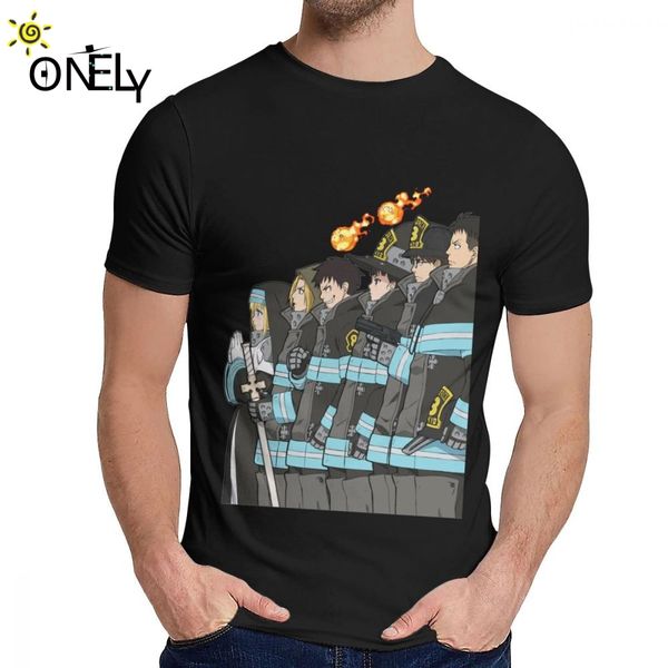 

round collar fire force squad t shirt fire brigade of flames anime short sleeve crazy pure cotton t shirt plus size