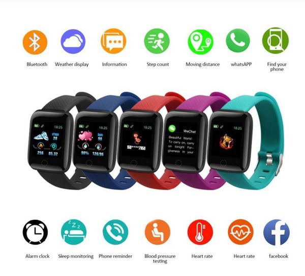 

116plus smart watch 2020 d13 bracelet heart rate tracking pedometer blood pressure waterproof wirstband for ios androd