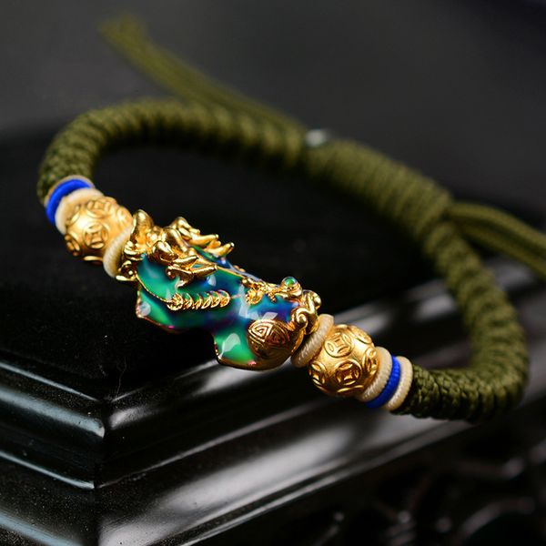 

charm bracelets boeycjr novel gold color temperature change lucky brave troops pixiu braided rope energy bangles & for men 2021, Golden;silver