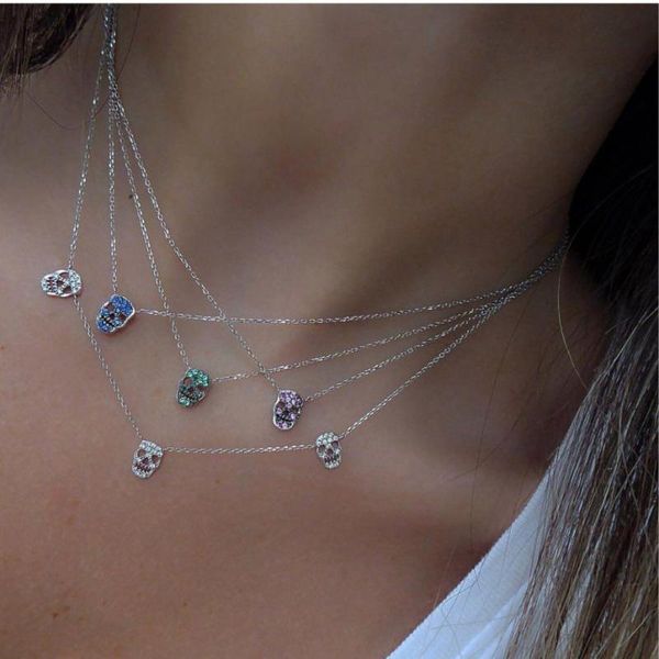 

925 sterling silver fine jewelry cute tiny small skull chain link chain 3 pcs skull collar necklace for lady