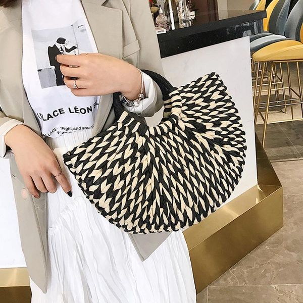 

handbag female big travel vacation totes bamboo handbag for ladies handmade woven straw beach bag summer women's purse bolsa