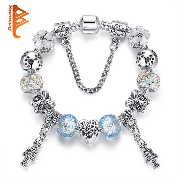

fans seckill romantic love diy charm bracelet blue murano glass beads crystal bracelet for women jewelry christmas gift, Golden;silver