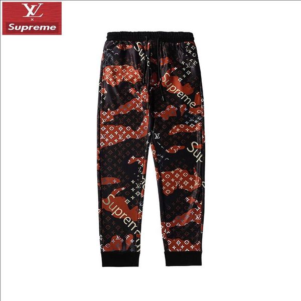 

2019superme new jogging pants printed cotton jogger camouflage type male fashion harem pants spring and autumn rib trousers brand designer, Black;white
