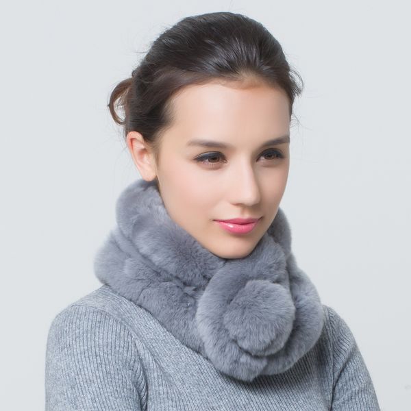 

scarves womens winter fashion real rex fur for women natrual ring scarf lady outerwear warm, Blue;gray