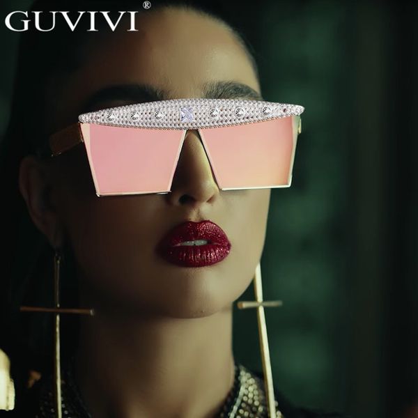 

алмазные площади женщины 2020 one piece steampunk rhinestone крупногабаритные солнцезащитные очки мужские очки урожай ретро s1ji, White;black