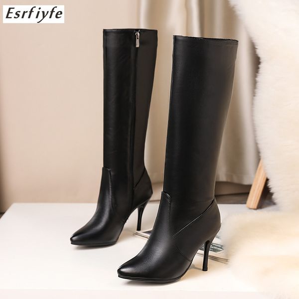 

boots esrfiyfe 2021 pu leather women knee high heel winter woman long black white zipper shoes