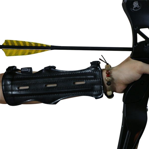 

leather forearm adjustable lightweight professional strap arm guard gear protection elastic men women target archery outdoor, Black;gray
