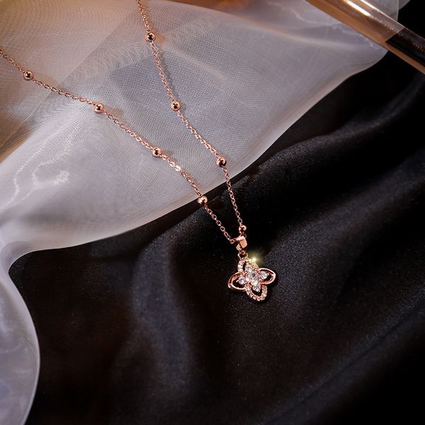 

chokers hollow flower necklace women's micro inlaid zircon pendant korean star temperament clavicle chain mori fresh, Golden;silver