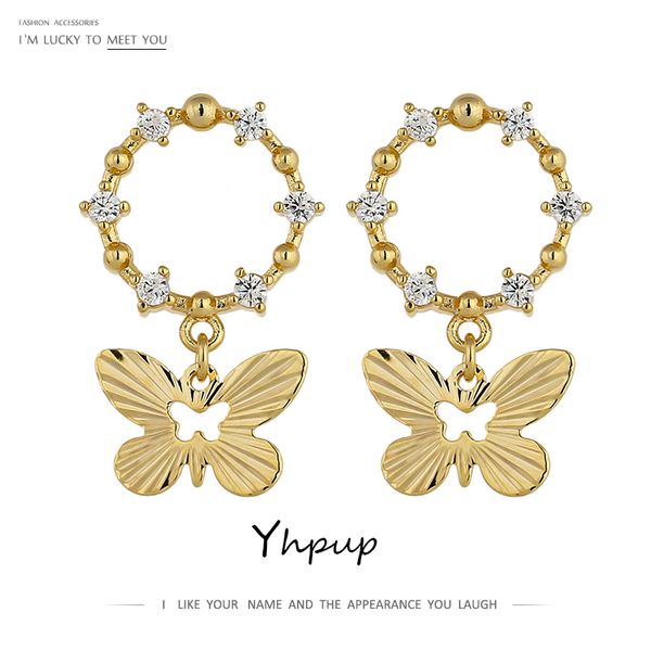 

yhpup kpop butterfly dangle earrings for women exquisite bling cubic zirconia temperament earrings jewelry bijoux femme 2020, Silver