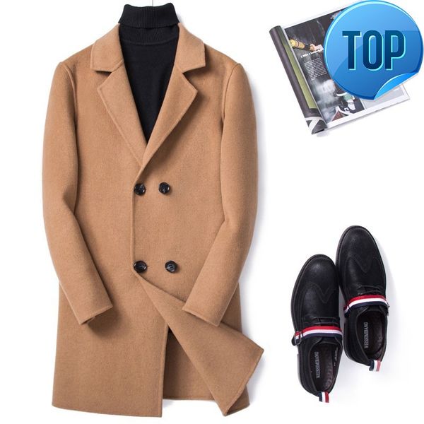 

breasted wool double coat men spring autumn long jacket men plus size mens overcoat coats abrigo hombre m064 kj2454, Black