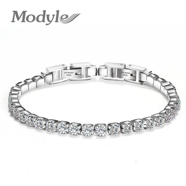 

modyle 316l stainless steel sparkly cubic zircon tennis link bracelets for men and women gifts, Black