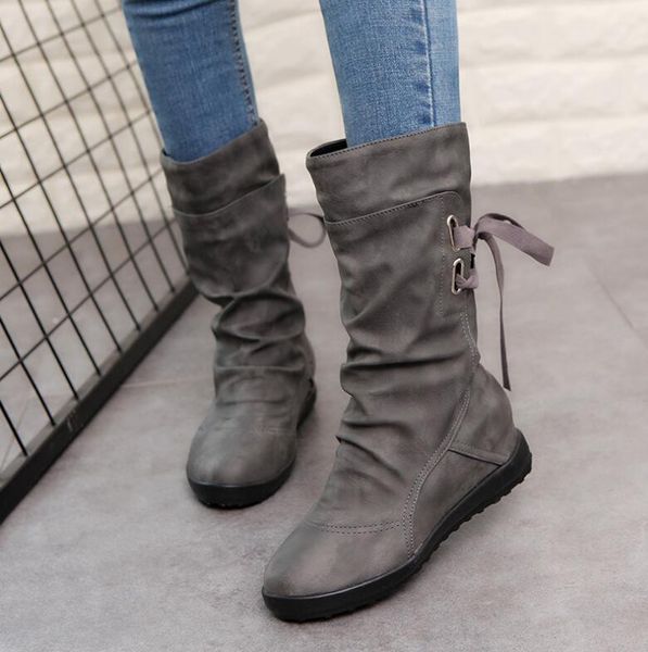 

19 autumn and winter new large size women's shoes europe and the united states belt buckle in the boots with boots 34-43, Black