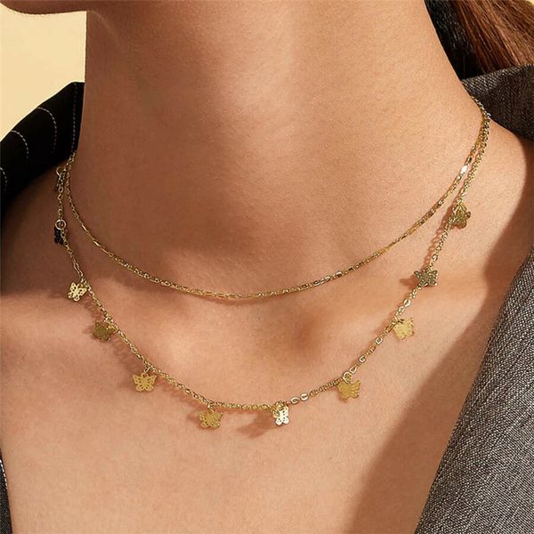 

modyle new butterfly pendant necklaces for women fashion moon charm gold multilayer choker necklace 2020 bohemian jewelry, Silver