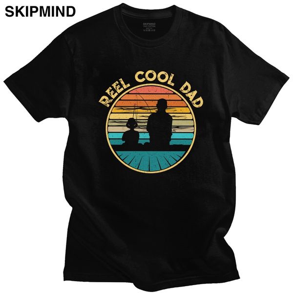 

retro reel cool dad fishing t shirt for men cotton stylish t-shirt crew neck short sleeves vintage fish daddy tee clothing gift