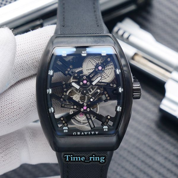 

edition sqt case s6 v movement br skeleton dial designer mechanical 45 automatic black steel mens watch nr strap nylon silver watc wgnb, Slivery;brown