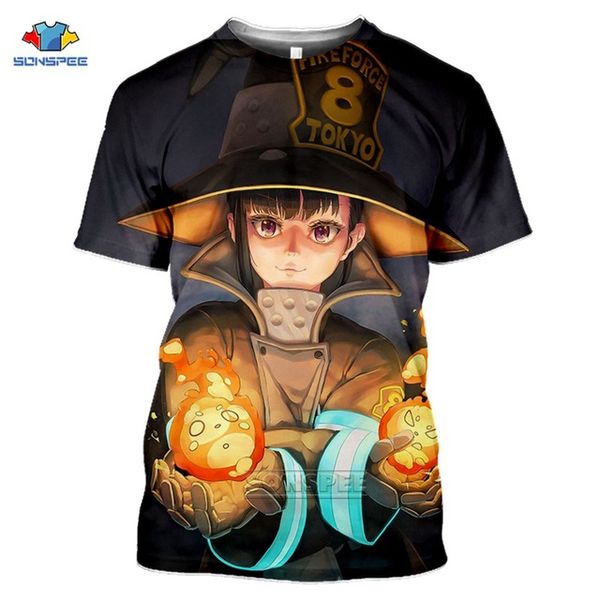 

japan anime fire force fire brigade of flames cute homme summer punk 3d print shirts horror oversized harajuku men clothing