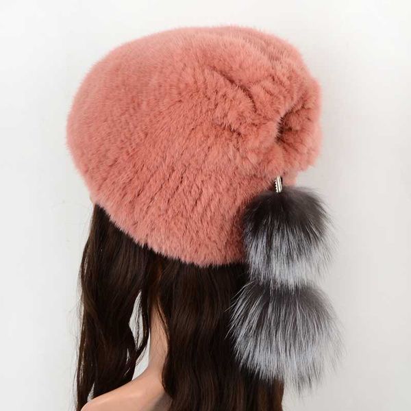 

реальные шляпы для женщин новый вязаная стиль на pom pom fur бонеты дамы розовый hat зимняя роскошь для женщин, Blue;gray