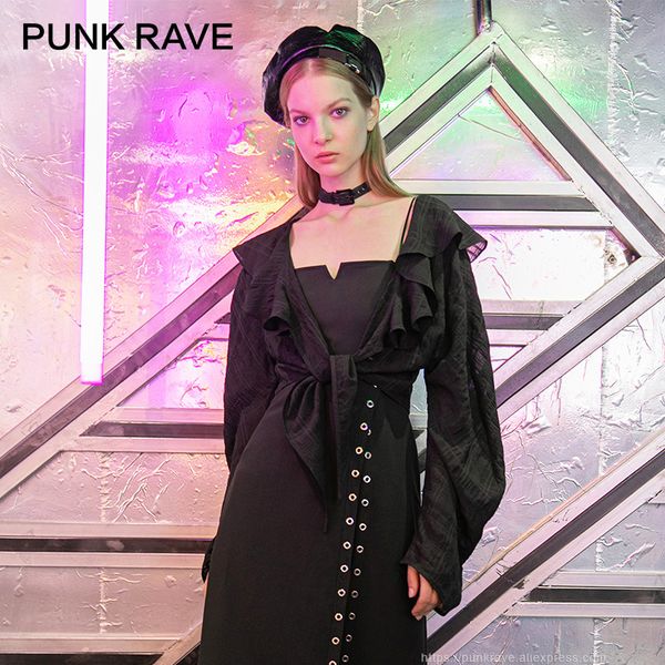 

punk rave girl's fashion trend dark short coat ruffled collar petal sleeve small cardigan women short coat spring summer, Black;brown
