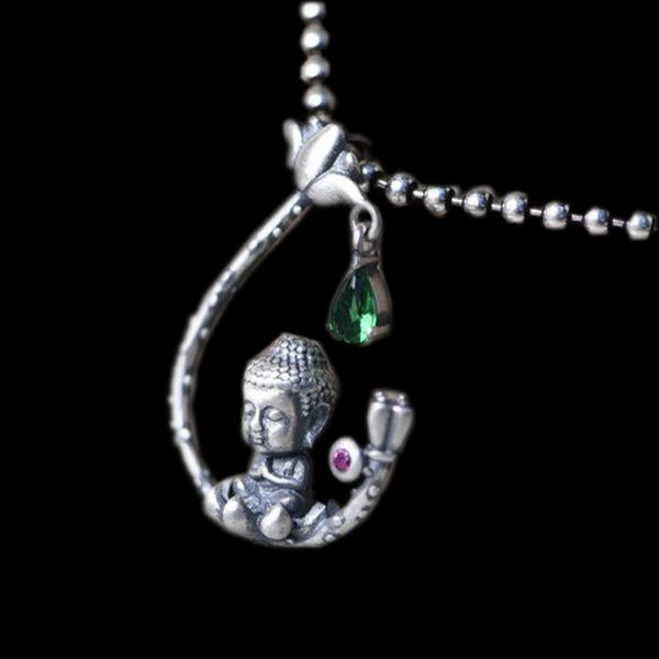 

real s925 pure silver accessories vintage buddhist pendant for women lotus baby buddha silver pendant