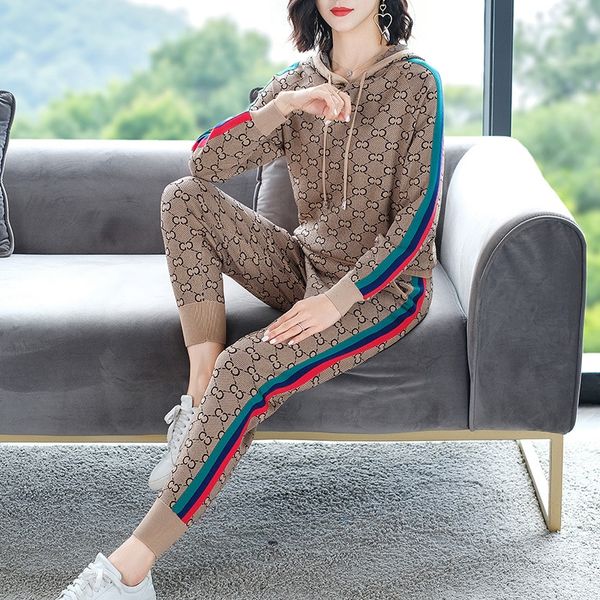 

hooded sweater women's casual harem pants suit pants suitsweater suit2020 new autumn western style two-piece suit tdviz, Gray