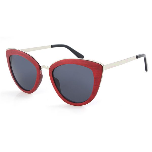 

dropshipping american made red polarized cateye metal maple wood laminated frame red sunglasses for women, White;black