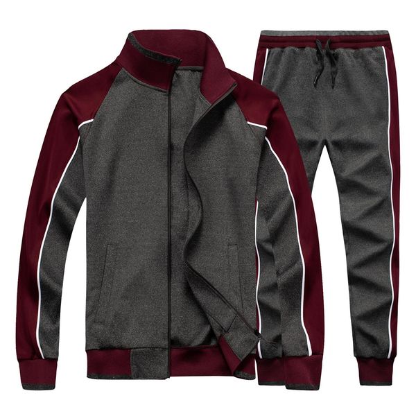 

men's sportswear casual spring tracksuit men two pieces sets stand collar jackets sweatshirt pants joggers track suit running kg-1314, Gray