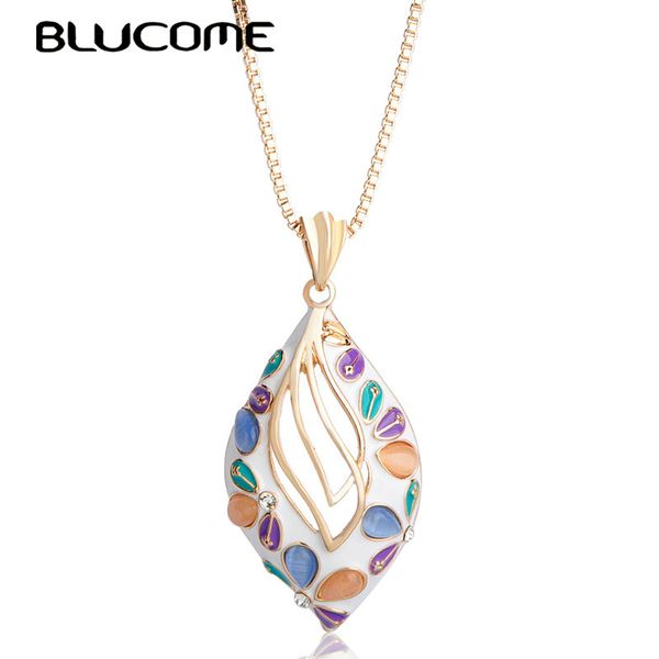 

blucome fashion style hollow out simulated opal gold color lobster buckles chain necklace enamel women party accessories jewelry, Silver
