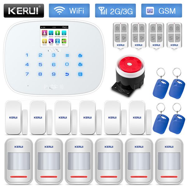 

kerui w193 wireless burglar home security alarm system wcdma gsm wifi pstn mode low power reminding white black panel