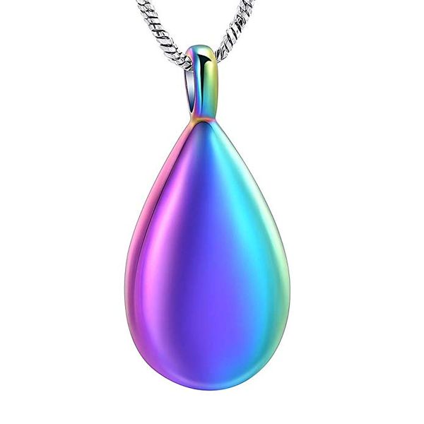 

ijd9945 gradient color teardrop stainless steel cremation souvenir pendant for ashes urn keepsake memorial necklace jewelry, Silver