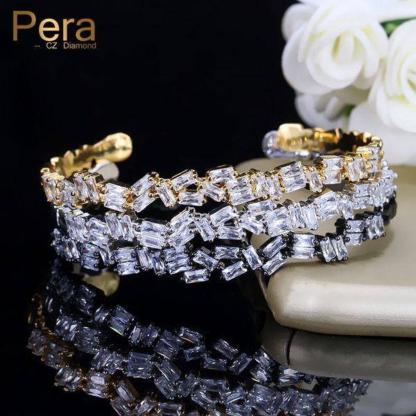 

pera wholesale open clasp design big bangle jewelry for lover gift shinning cubic zircon baguette silver color bracelet z018, Black