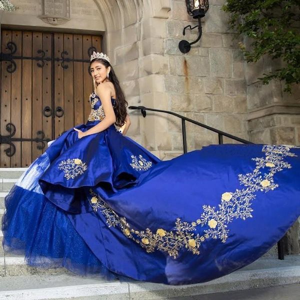 

royal blue quinceanera dresses sweetheart gold lace applique vestidos de novia lace up bride party formal prom dress, Blue;red