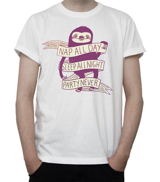 

funny sloth t-shirt nap all day sleep all night party never animal cute gift wht classic unique tee shirt